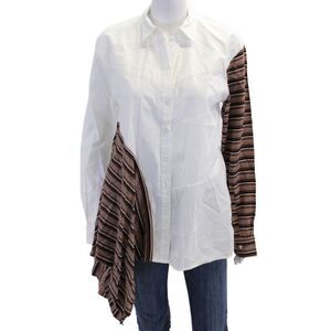 Tome Womens Cotton Striped Trim Collar Long Sleeve Button Down Shirt White SizeS